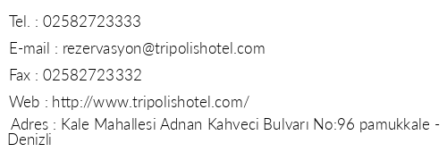Tripolis Termal Hotel telefon numaralar, faks, e-mail, posta adresi ve iletiim bilgileri